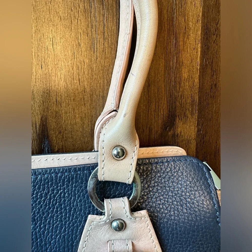 Imedici Navy and Tan Leather Italian Satchel